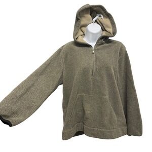 Eddie Bauer Fleece Hoodie Pullover 1/4 Zip Front Pocket Olive Green‎ Small